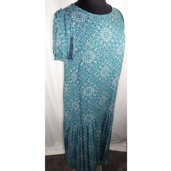 Terra & Sky Blue Floral Vine Print Short Sleeve Maxi Dress Plus Size 14W - Picture 8 of 11
